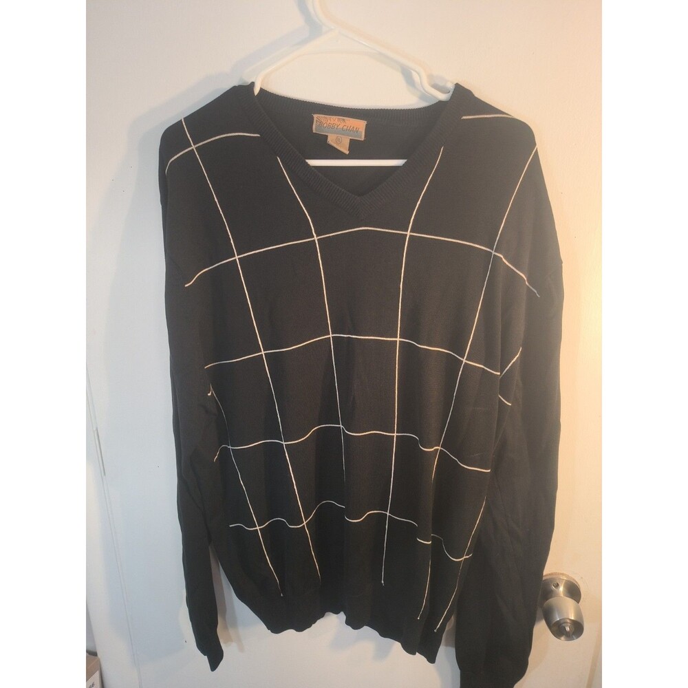 Bobby Chan Mens Silk Blend Black Striped Long Sleeve Sweater Size XL